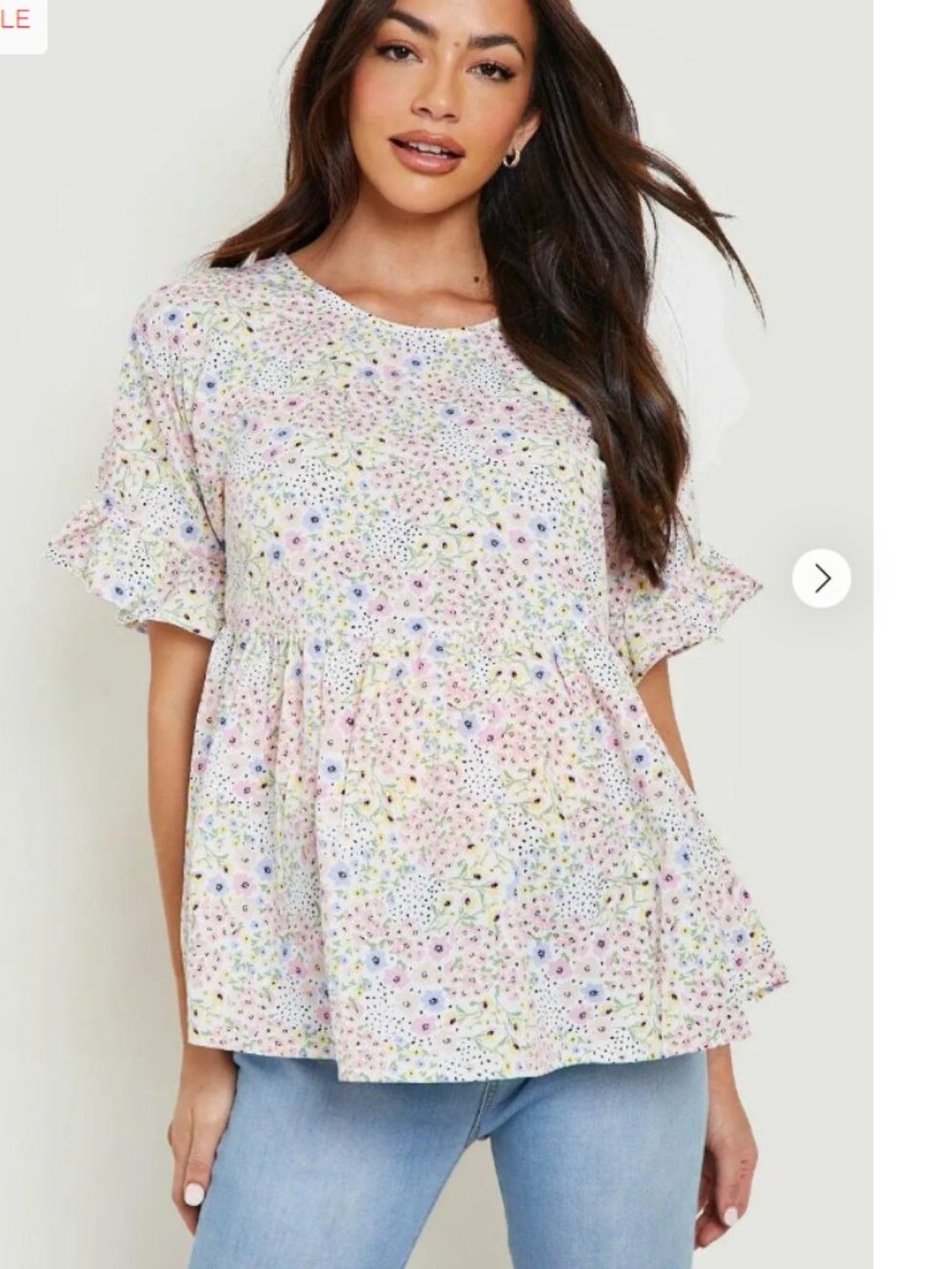 BooHoo Maternity Floral Frill Cross Back Smock Top - Size 6